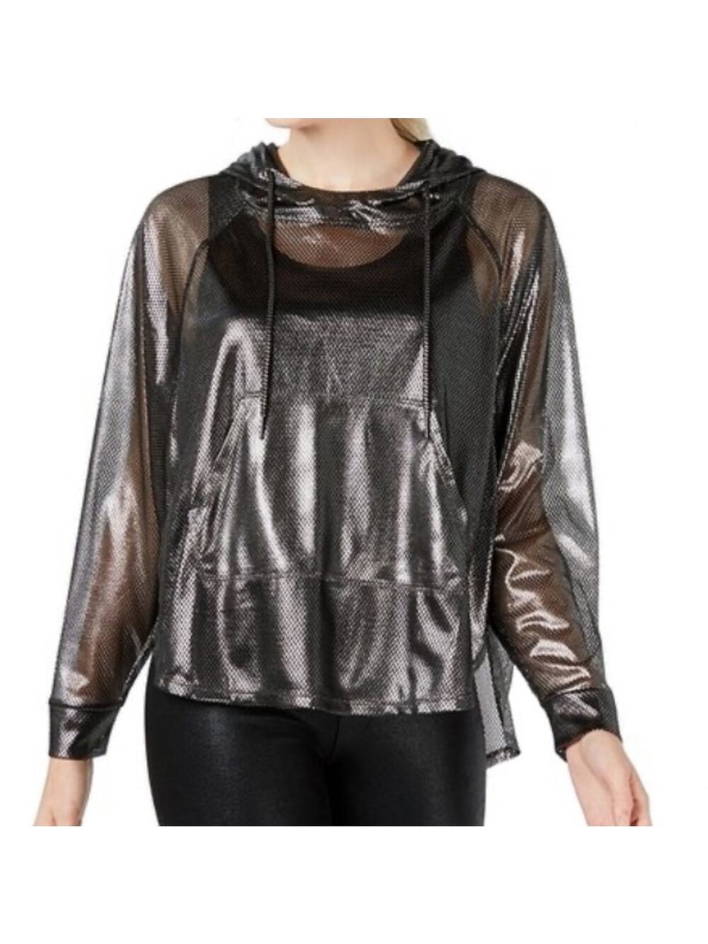 NEW MATERIAL GIRL GUNMETAL SPORT HOODIE ACTIVEWEAR TOP SIZE L